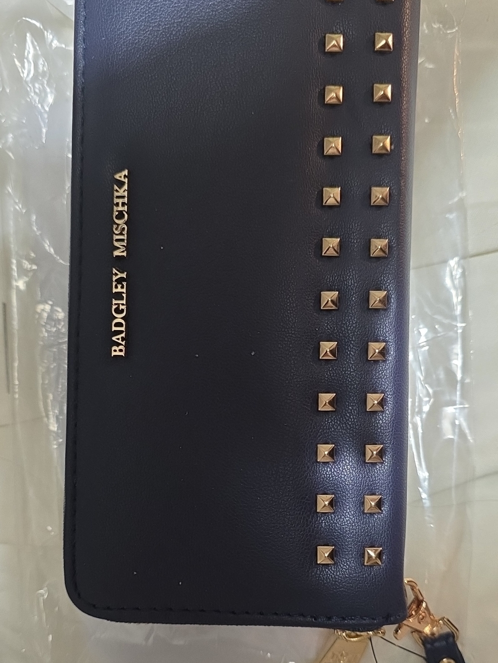 Badgley Mischka Black Wallet with Gold Stud Accents